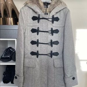 SOLD Burberry Womens Gray Melange PeaCoat w/Fur NWT S 6
